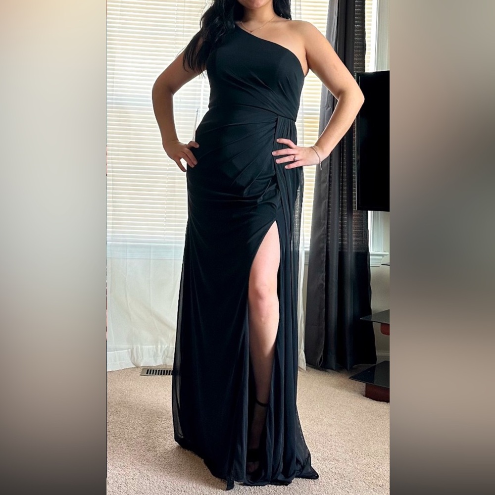 Azazie Bridesmaid Dress Black One Shoulder